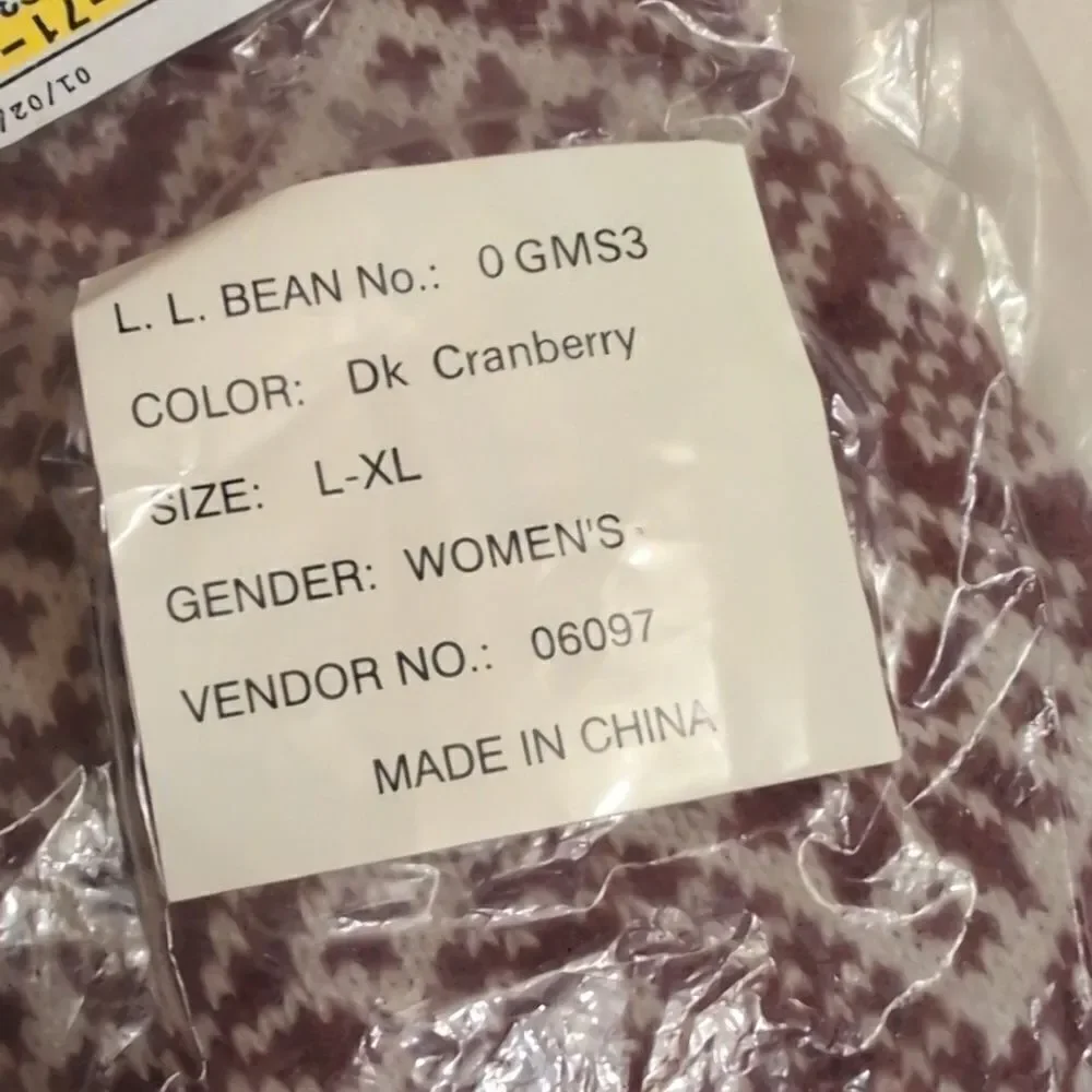 NWT LL Bean Maine Winter Sock Maroon and White Knit with pom poms size L-XL